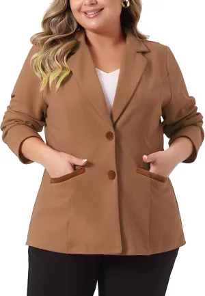 Agnes Orinda Blazers for Women Plus Size Notched Lapel V Neck Business Casual Outfits Suit Jacket Work Fall Blazers