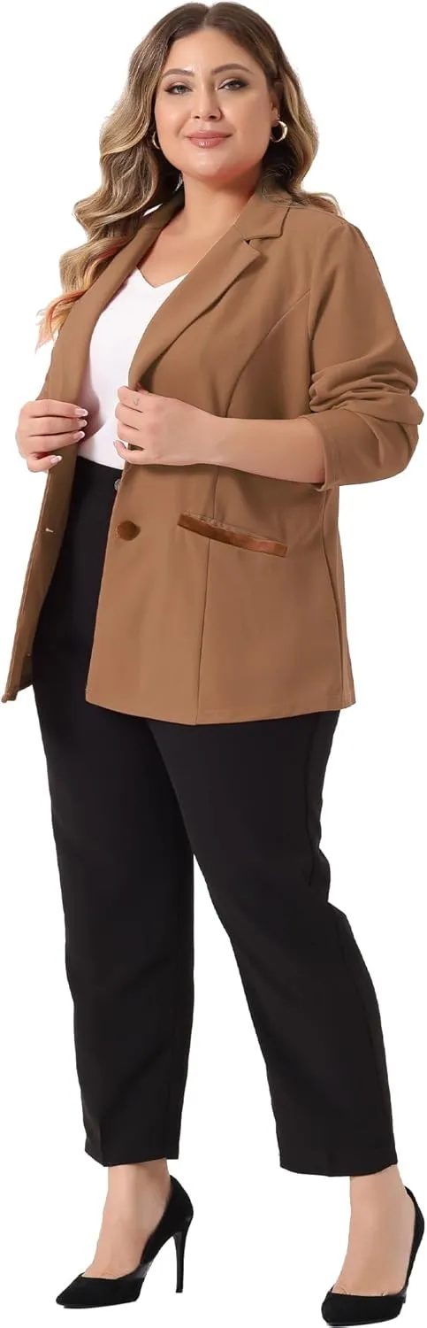 Agnes Orinda Blazers for Women Plus Size Notched Lapel V Neck Business Casual Outfits Suit Jacket Work Fall Blazers