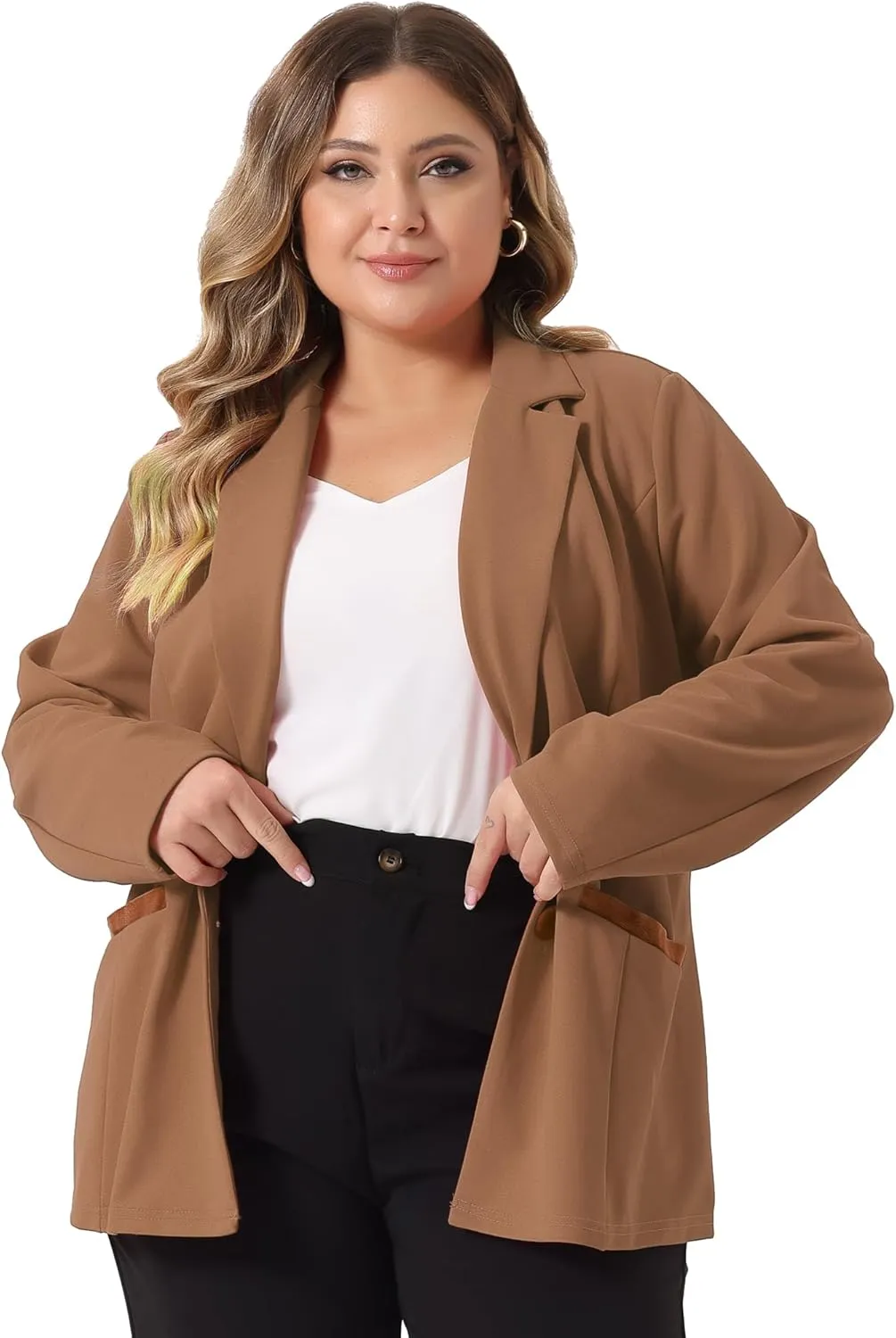 Agnes Orinda Blazers for Women Plus Size Notched Lapel V Neck Business Casual Outfits Suit Jacket Work Fall Blazers