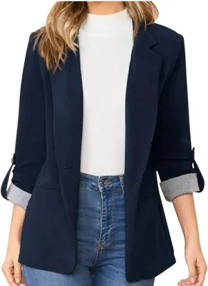 Blazers for Women Bussiness Casual 3/4 Sleeves Dressy Blazer Jackets Open Front Work Office Button Solid Suite Jacket