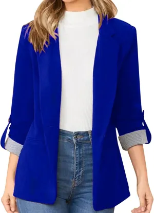 Blazers for Women Bussiness Casual 3/4 Sleeves Dressy Blazer Jackets Open Front Work Office Button Solid Suite Jacket