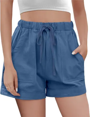 Buauty Womens Shorts, Flowy Shorts for Women Trendy, Linen Comfy Beach Elastic Waist Shorts for Casual Summer Dressy