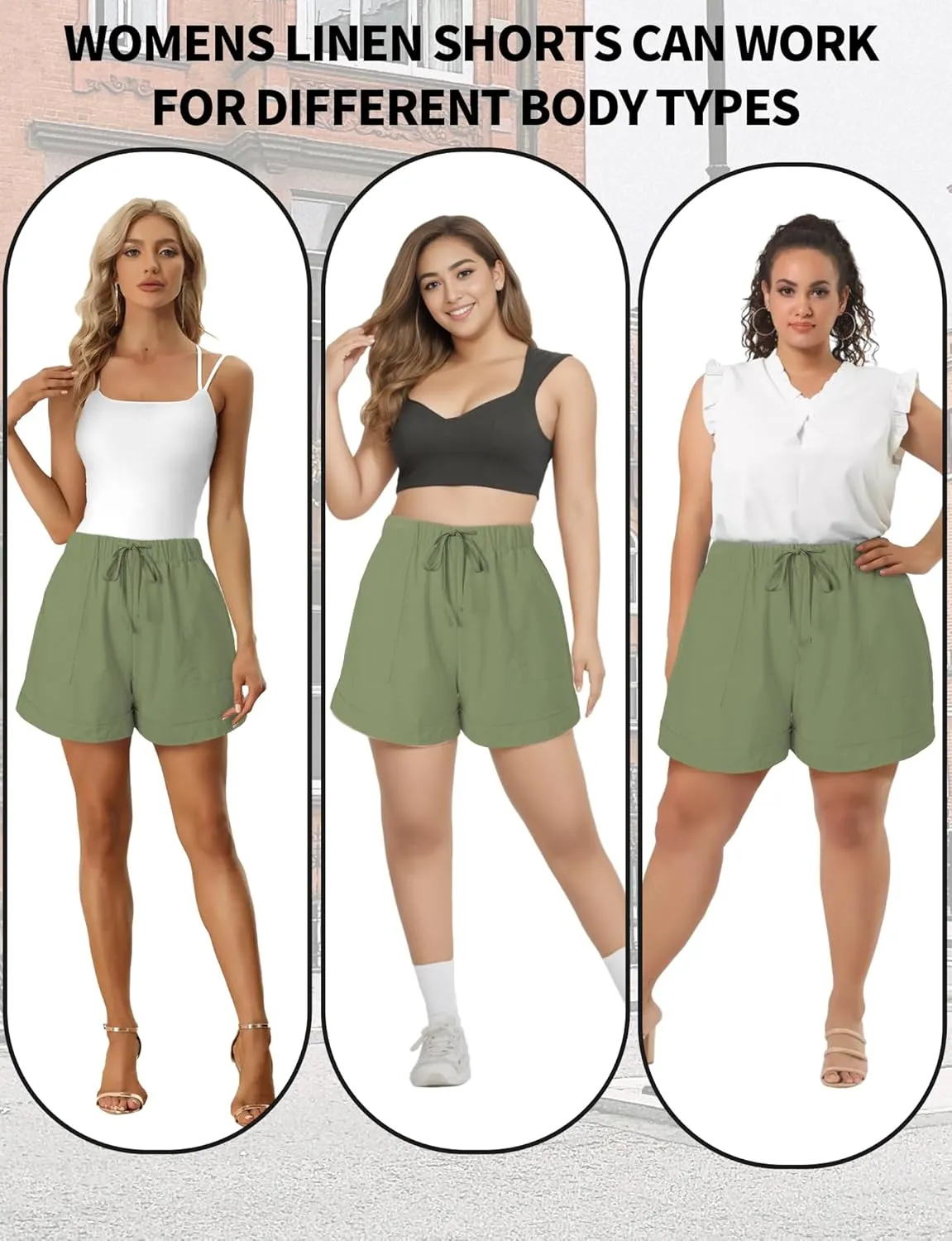 Buauty Womens Shorts, Flowy Shorts for Women Trendy, Linen Comfy Beach Elastic Waist Shorts for Casual Summer Dressy