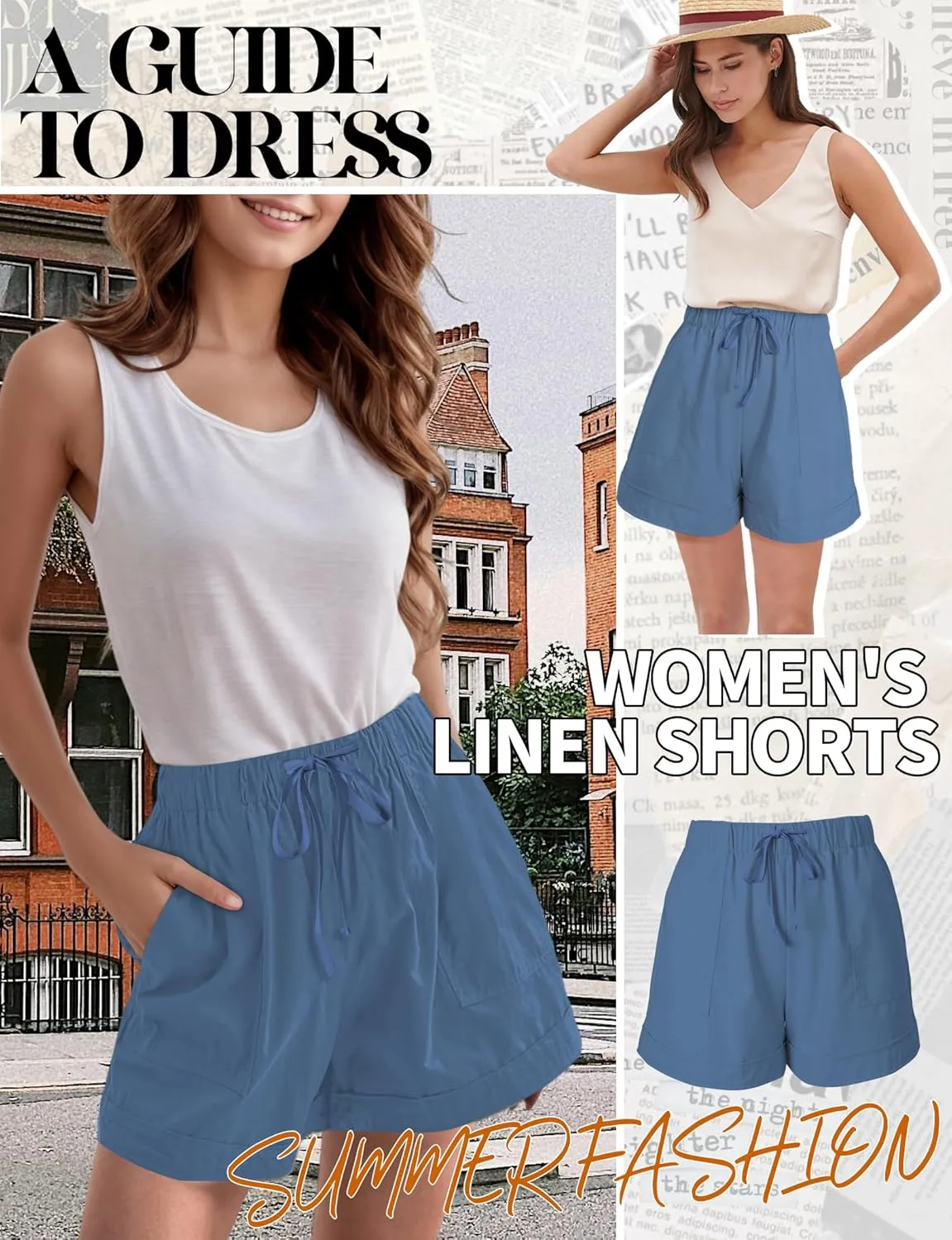 Buauty Womens Shorts, Flowy Shorts for Women Trendy, Linen Comfy Beach Elastic Waist Shorts for Casual Summer Dressy