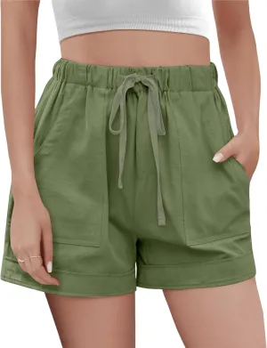 Buauty Womens Shorts, Flowy Shorts for Women Trendy, Linen Comfy Beach Elastic Waist Shorts for Casual Summer Dressy