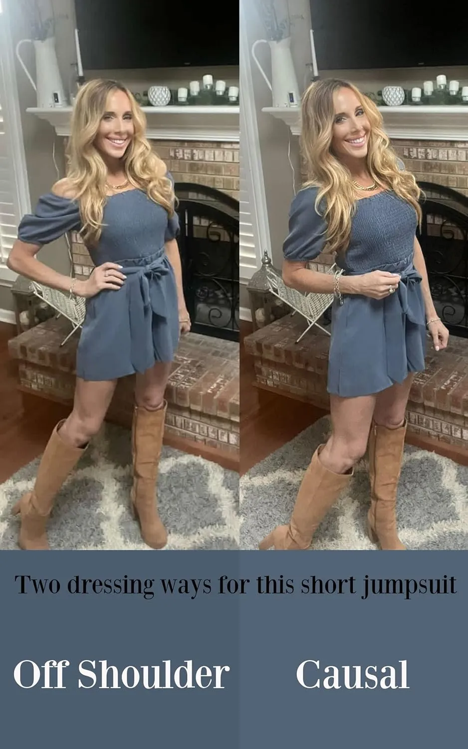 CCTOO Womens Rompers Smocked High Waist Ruffle Sleeves Short Outfits Jumpsuits with Belt