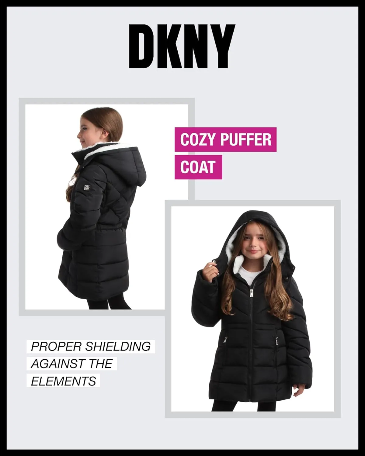 DKNY Girls Winter Coat  Heavyweight Anorak Puffer Coat with Cinched Waist  Sherpa Lined Insulated Jacket for Girls (4-16)