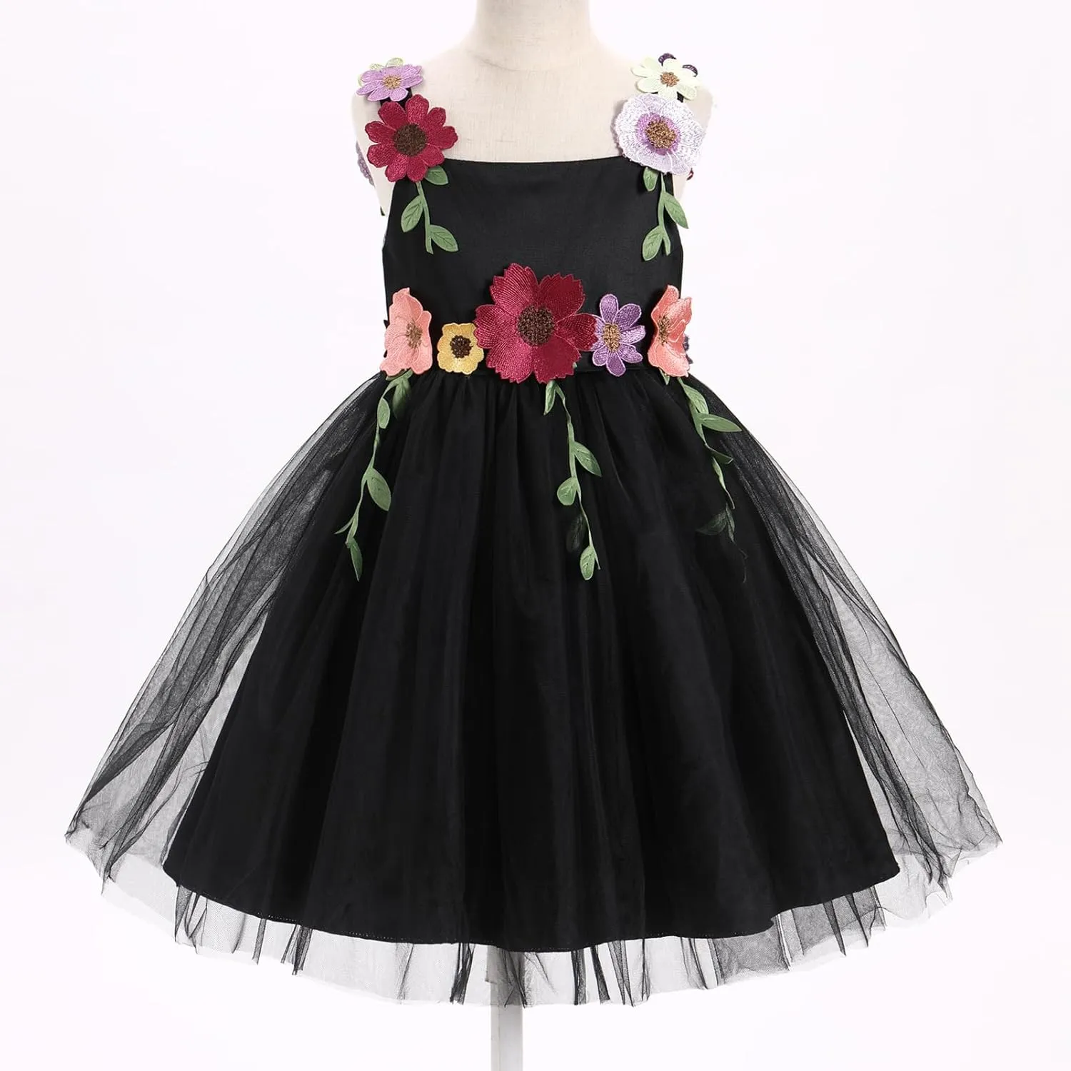 IDOPIP Toddler Baby Embroidery Flower Girl Dress for Kids Wedding Pageant Party Prom Gown Communion Birthday Tulle Dresses