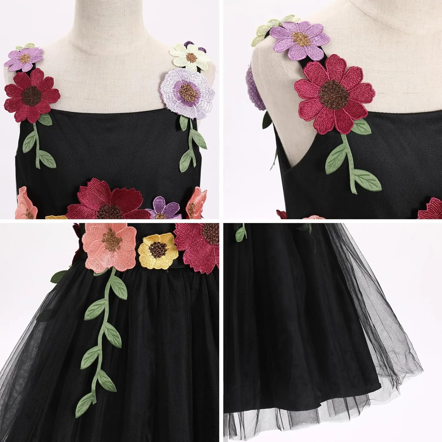 IDOPIP Toddler Baby Embroidery Flower Girl Dress for Kids Wedding Pageant Party Prom Gown Communion Birthday Tulle Dresses
