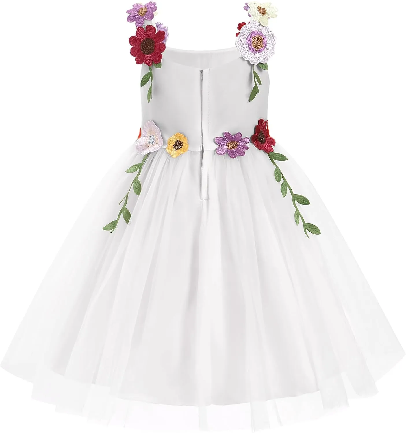 IDOPIP Toddler Baby Embroidery Flower Girl Dress for Kids Wedding Pageant Party Prom Gown Communion Birthday Tulle Dresses