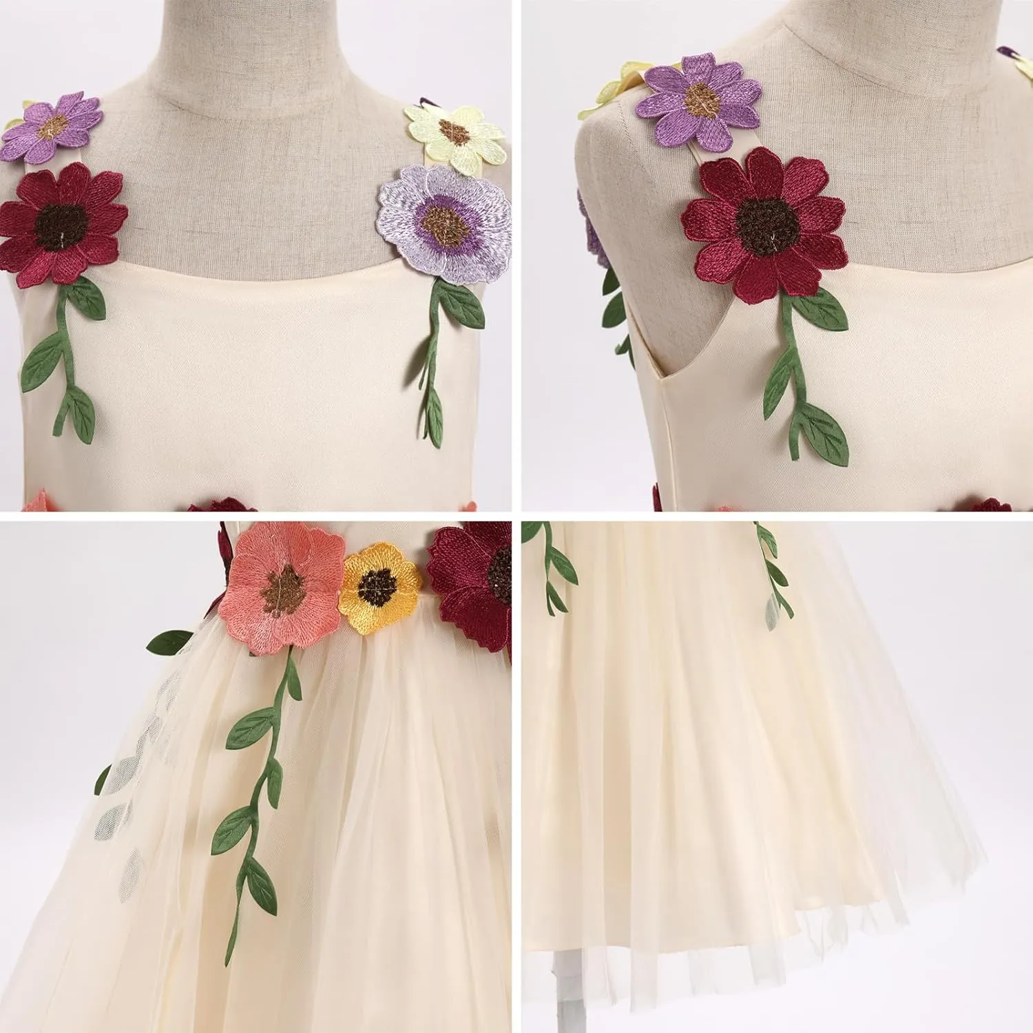 IDOPIP Toddler Baby Embroidery Flower Girl Dress for Kids Wedding Pageant Party Prom Gown Communion Birthday Tulle Dresses