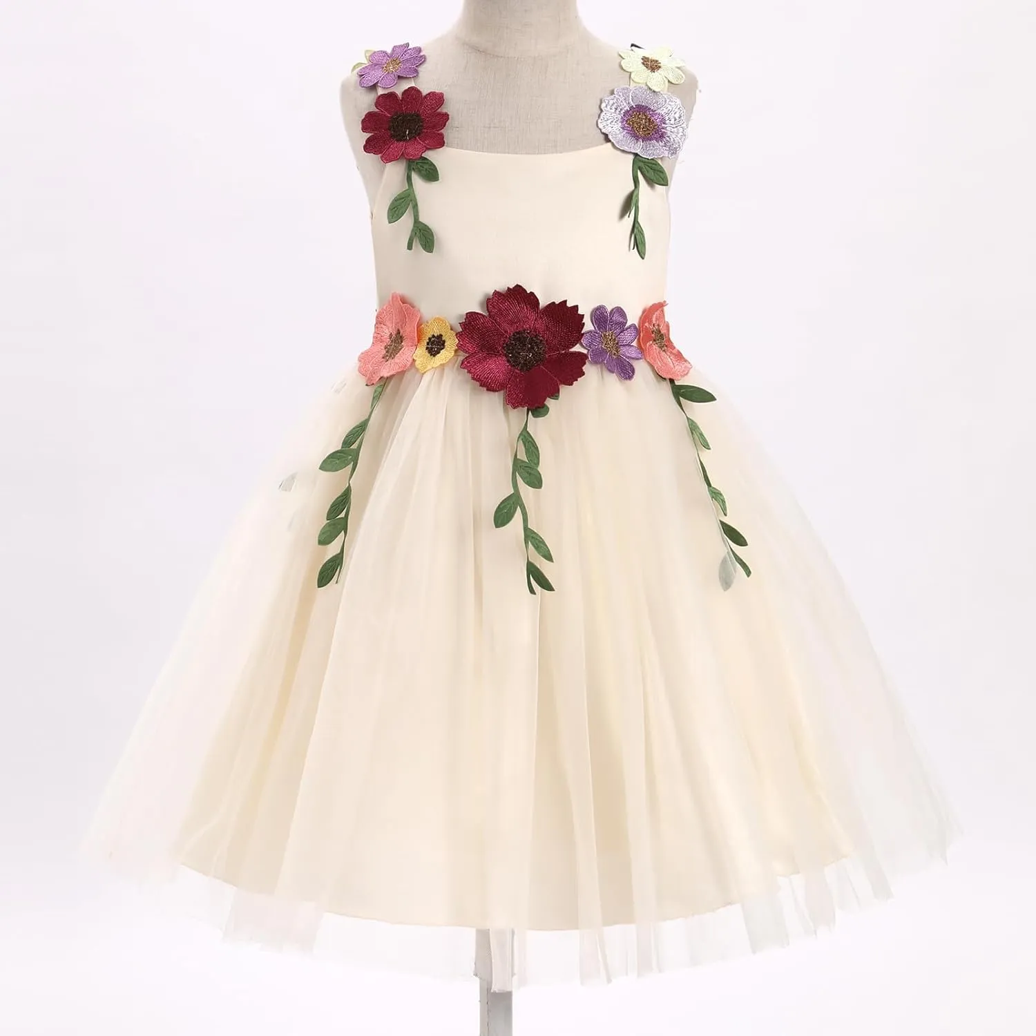 IDOPIP Toddler Baby Embroidery Flower Girl Dress for Kids Wedding Pageant Party Prom Gown Communion Birthday Tulle Dresses