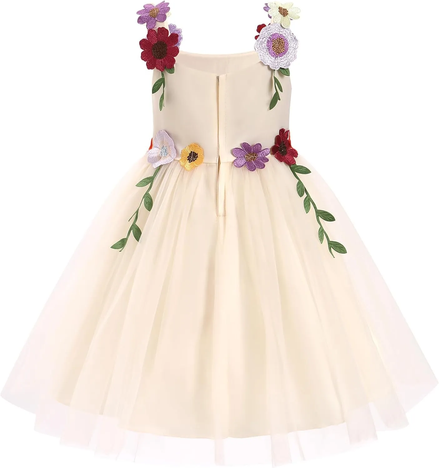 IDOPIP Toddler Baby Embroidery Flower Girl Dress for Kids Wedding Pageant Party Prom Gown Communion Birthday Tulle Dresses