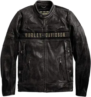 Mens Retro H-D Harley Vintage Motorcycle Leather Jacket, Classic Biker Wear Cafe Racer Leather Jacket for Men