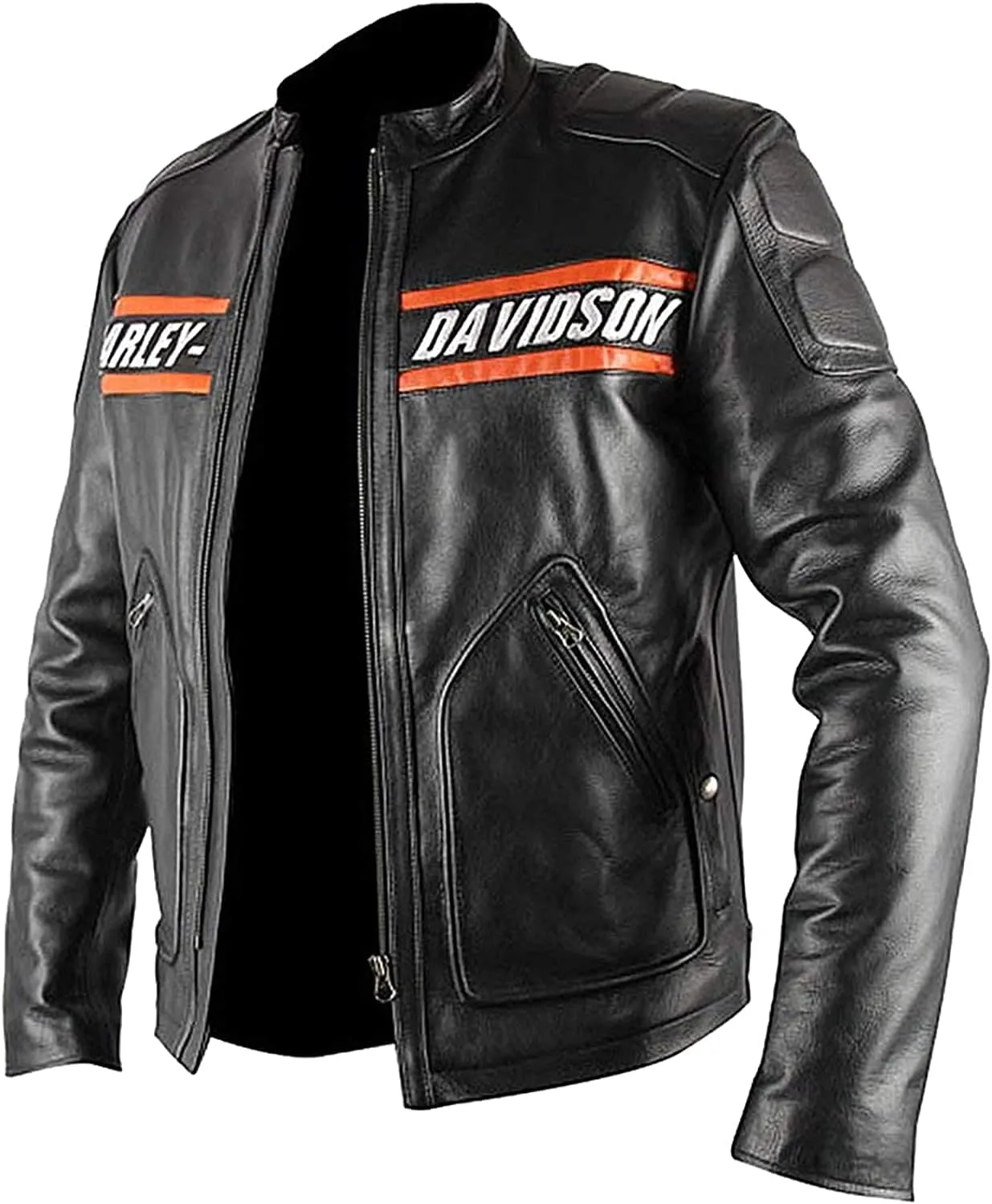 Mens Retro H-D Harley Vintage Motorcycle Leather Jacket, Classic Biker Wear Cafe Racer Leather Jacket for Men