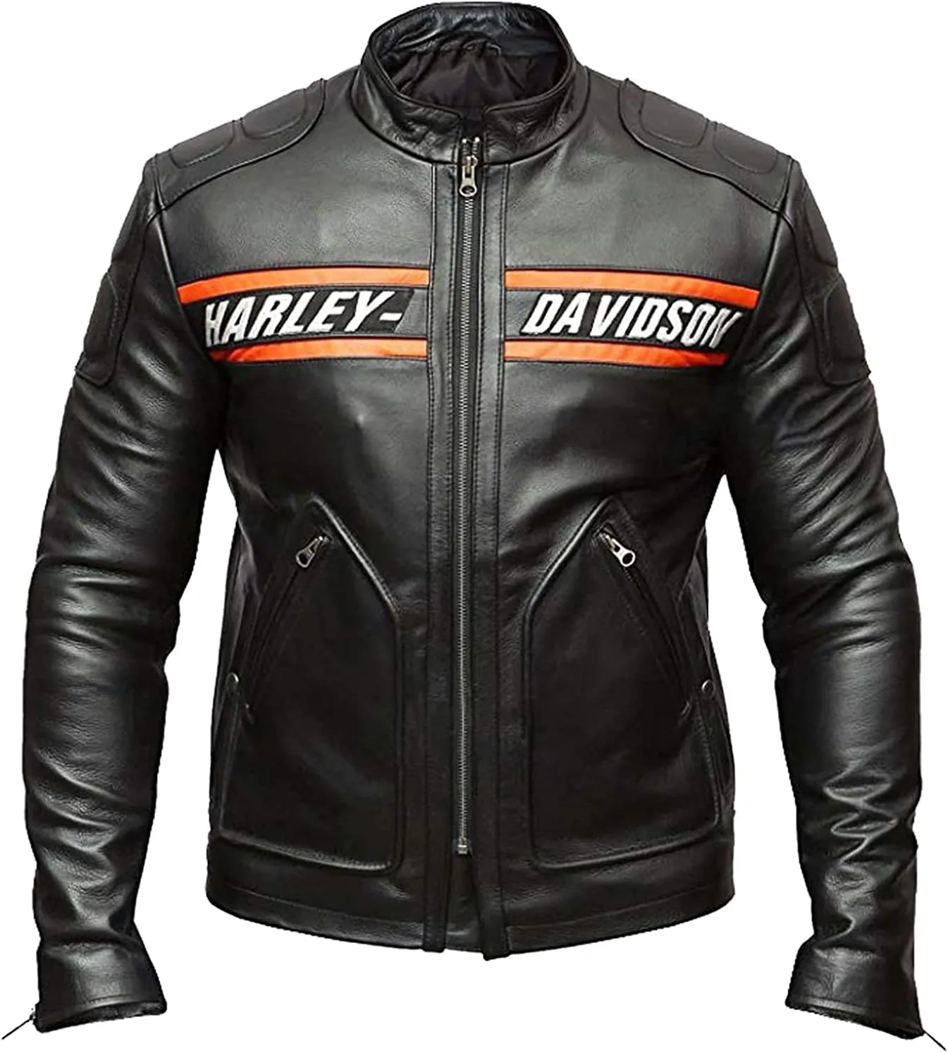 Mens Retro H-D Harley Vintage Motorcycle Leather Jacket, Classic Biker Wear Cafe Racer Leather Jacket for Men