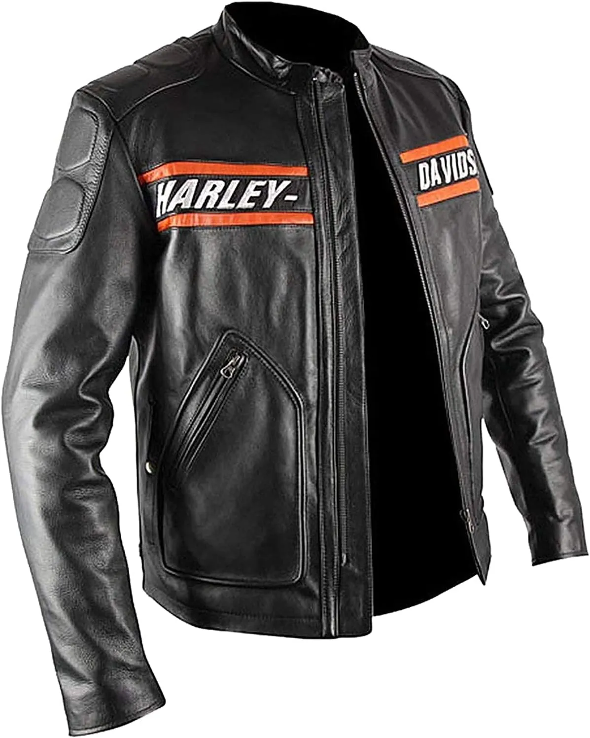Mens Retro H-D Harley Vintage Motorcycle Leather Jacket, Classic Biker Wear Cafe Racer Leather Jacket for Men