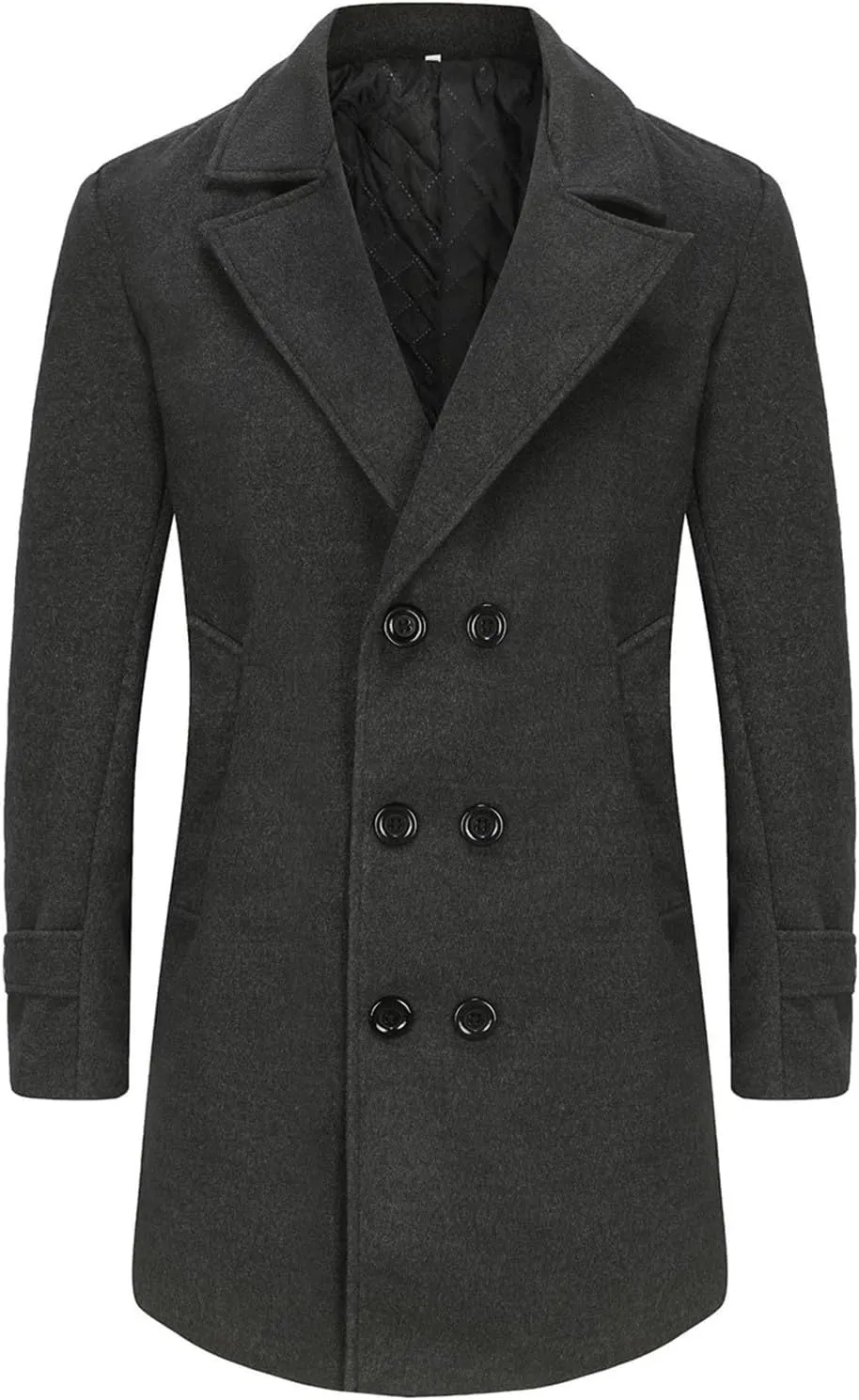 Men's Trench Casual Long Jacket Winter Classic Wool Blend Overcoat with Pockets