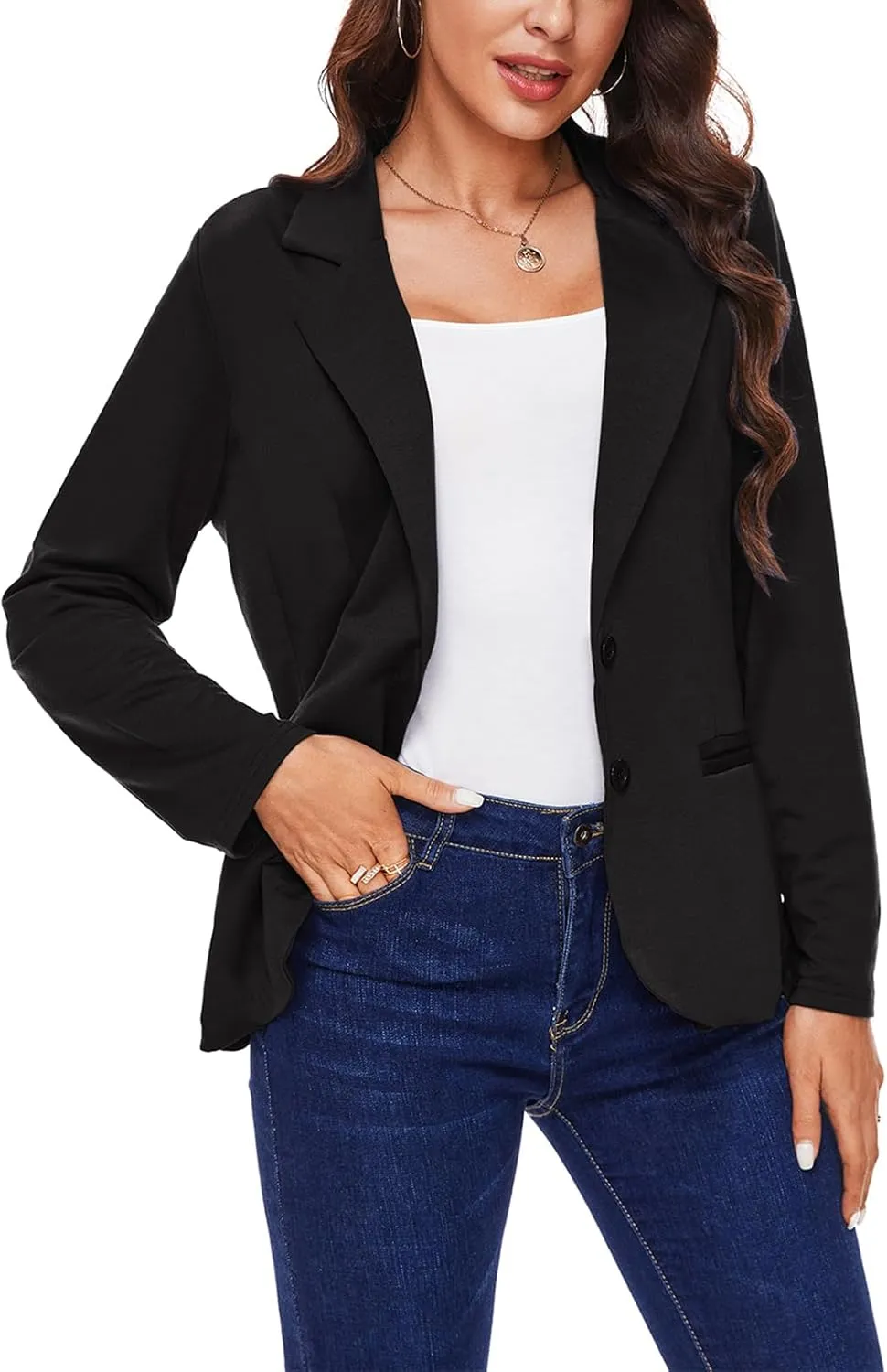 MINTLIMIT Women Long Sleeve Blazer Button Front Work Casual Office Lapel Suit Jacket Lightweight Knit Blazers with Pockets