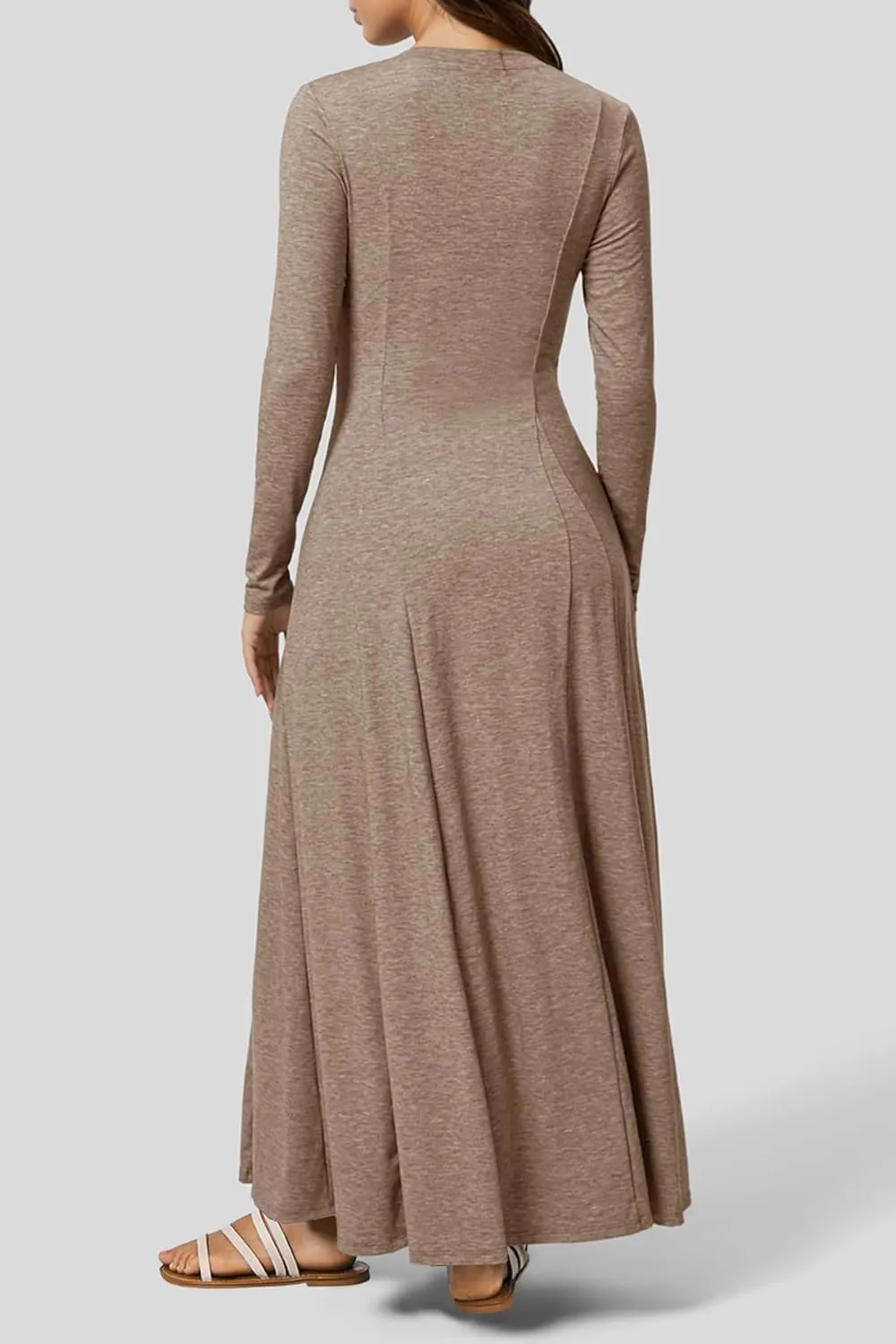 MITILLY Fall Dress for Women 2025 Long Sleeve Maxi Dress Casual Crewneck Button Fit & Flare Flowy Boho Dresses