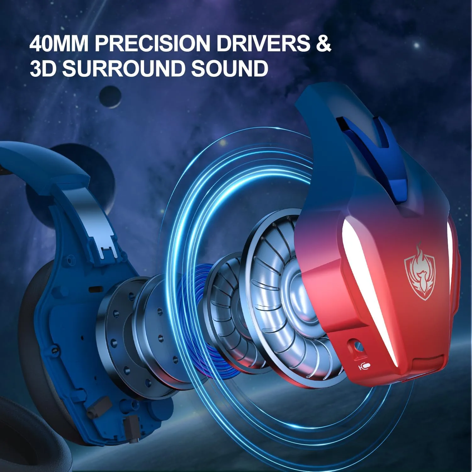 PHOINIKAS Wireless Gaming Headset for PS4 PS5 PC Switch, Wireless Gaming Over Ear Headphones with Detachable Noise Canceling Mic, 7.1 Stereo Sound, Only 3.5mm Wired Mode for XboxSeires -Dazzle Blue