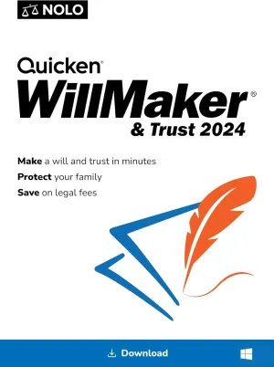 Quicken WillMaker & Trust 2024 - Windows - Estate Planning Software Includes Will, Living Trust, Health Care Directive, Financial, Power of Attorney - Legally Binding [PC Online code]