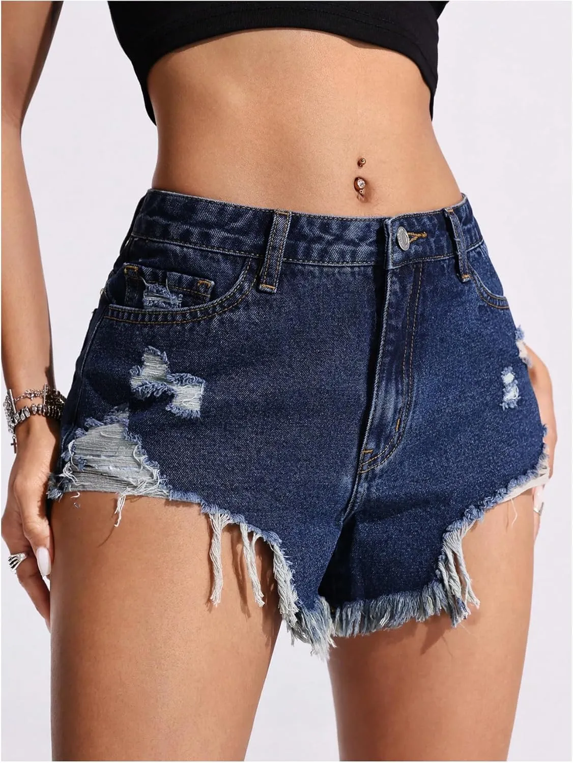 SOLY HUX Women's Ripped Jean Shorts Raw Hem Distressed Denim Shorts Streetwear