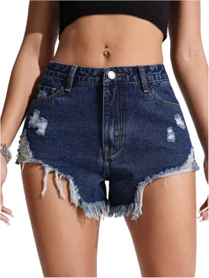 SOLY HUX Women's Ripped Jean Shorts Raw Hem Distressed Denim Shorts Streetwear