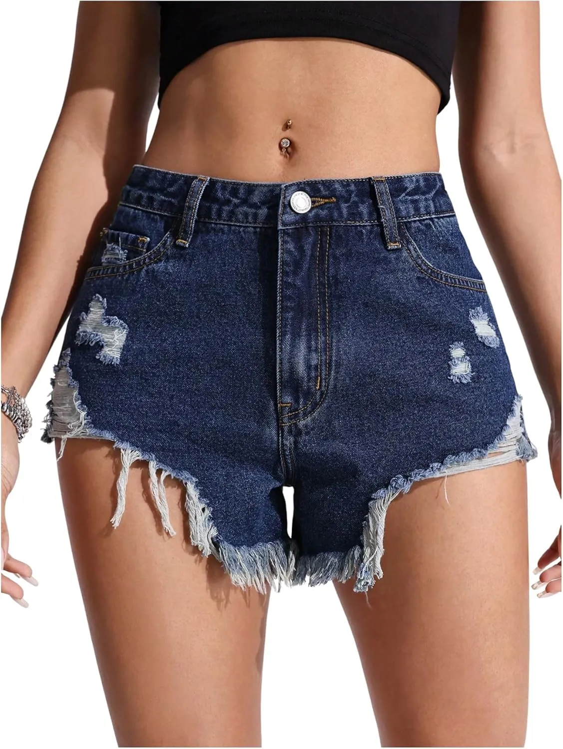 SOLY HUX Women's Ripped Jean Shorts Raw Hem Distressed Denim Shorts Streetwear