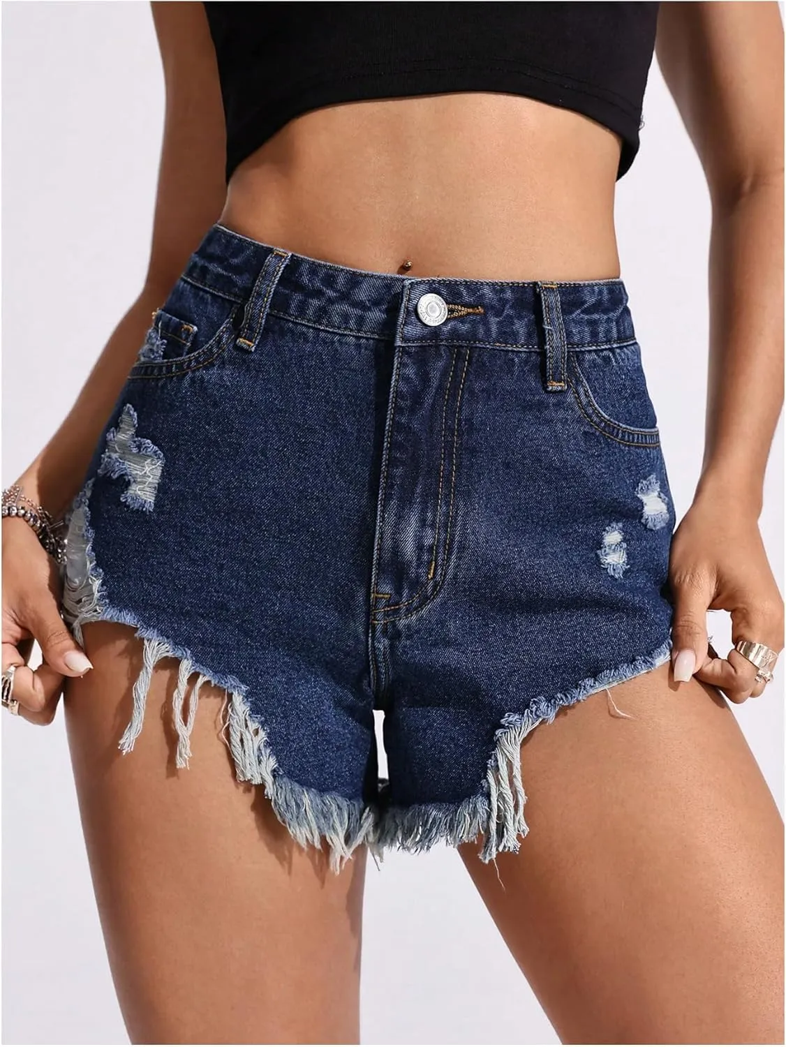 SOLY HUX Women's Ripped Jean Shorts Raw Hem Distressed Denim Shorts Streetwear
