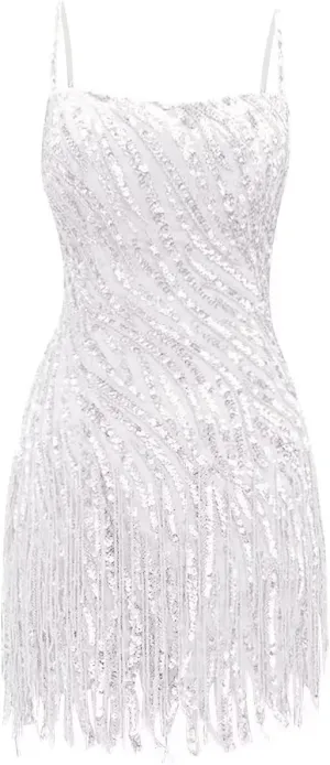 Sparkly Sequin Homecoming Dresses Spaghetti Straps Tight Short Cocktail Party Dress with Tassels for Teens