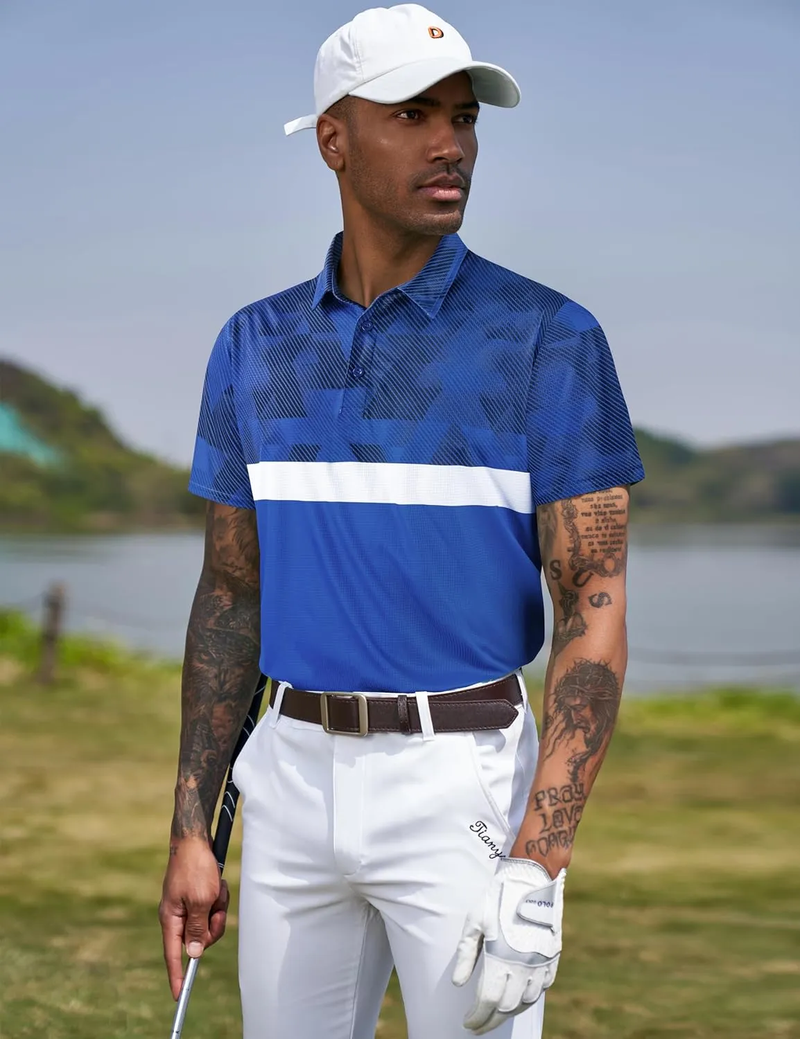 TAPULCO Mens Short Sleeve Modern Printed Performance Moisture Wicking Polo Activewear Golf Collared T-Shirts