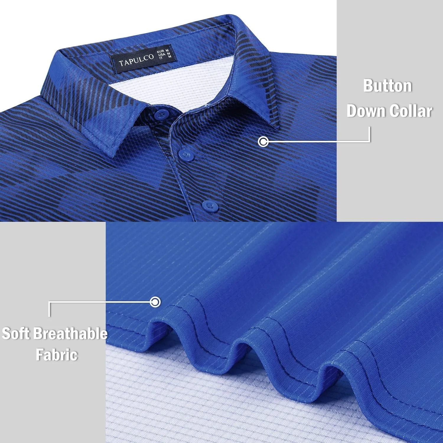 TAPULCO Mens Short Sleeve Modern Printed Performance Moisture Wicking Polo Activewear Golf Collared T-Shirts