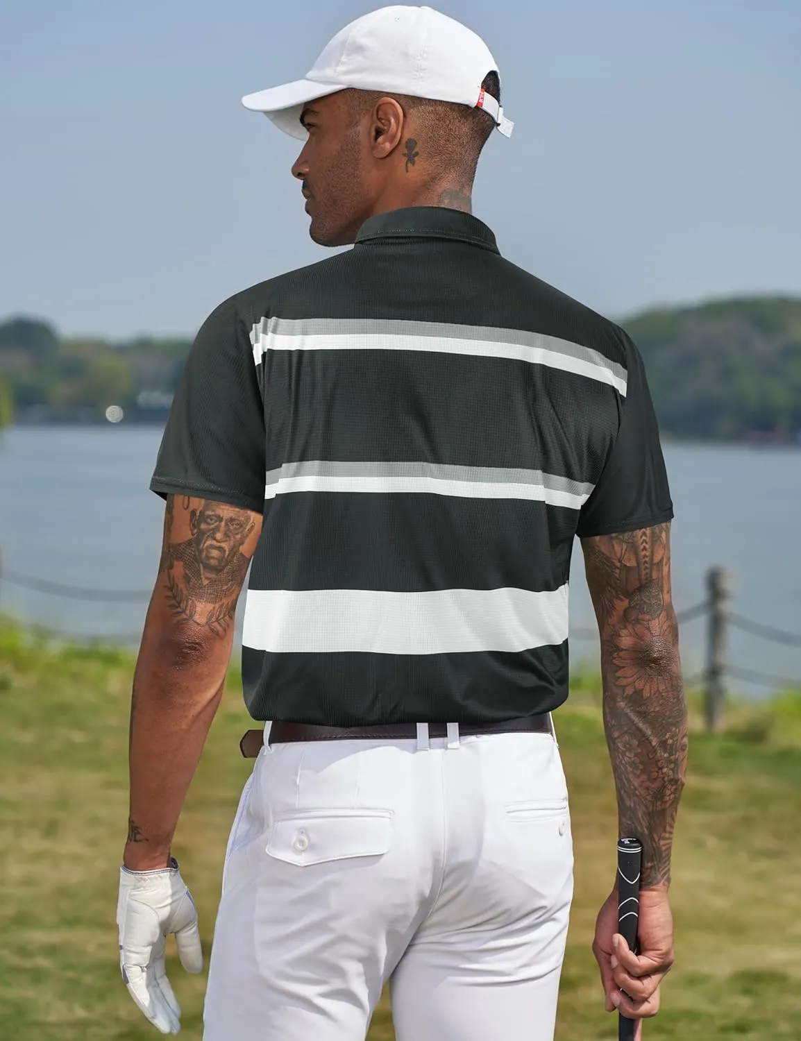 TAPULCO Mens Short Sleeve Modern Printed Performance Moisture Wicking Polo Activewear Golf Collared T-Shirts