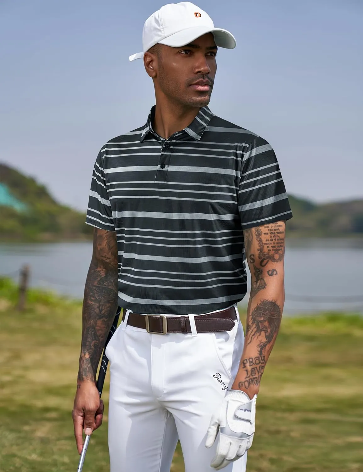 TAPULCO Mens Short Sleeve Modern Printed Performance Moisture Wicking Polo Activewear Golf Collared T-Shirts