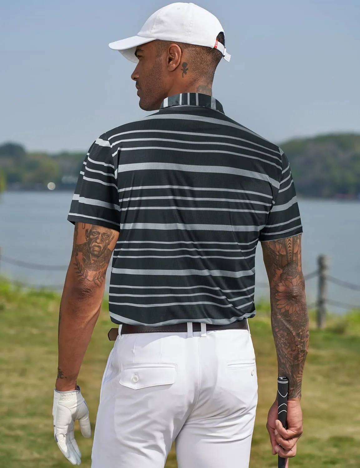 TAPULCO Mens Short Sleeve Modern Printed Performance Moisture Wicking Polo Activewear Golf Collared T-Shirts