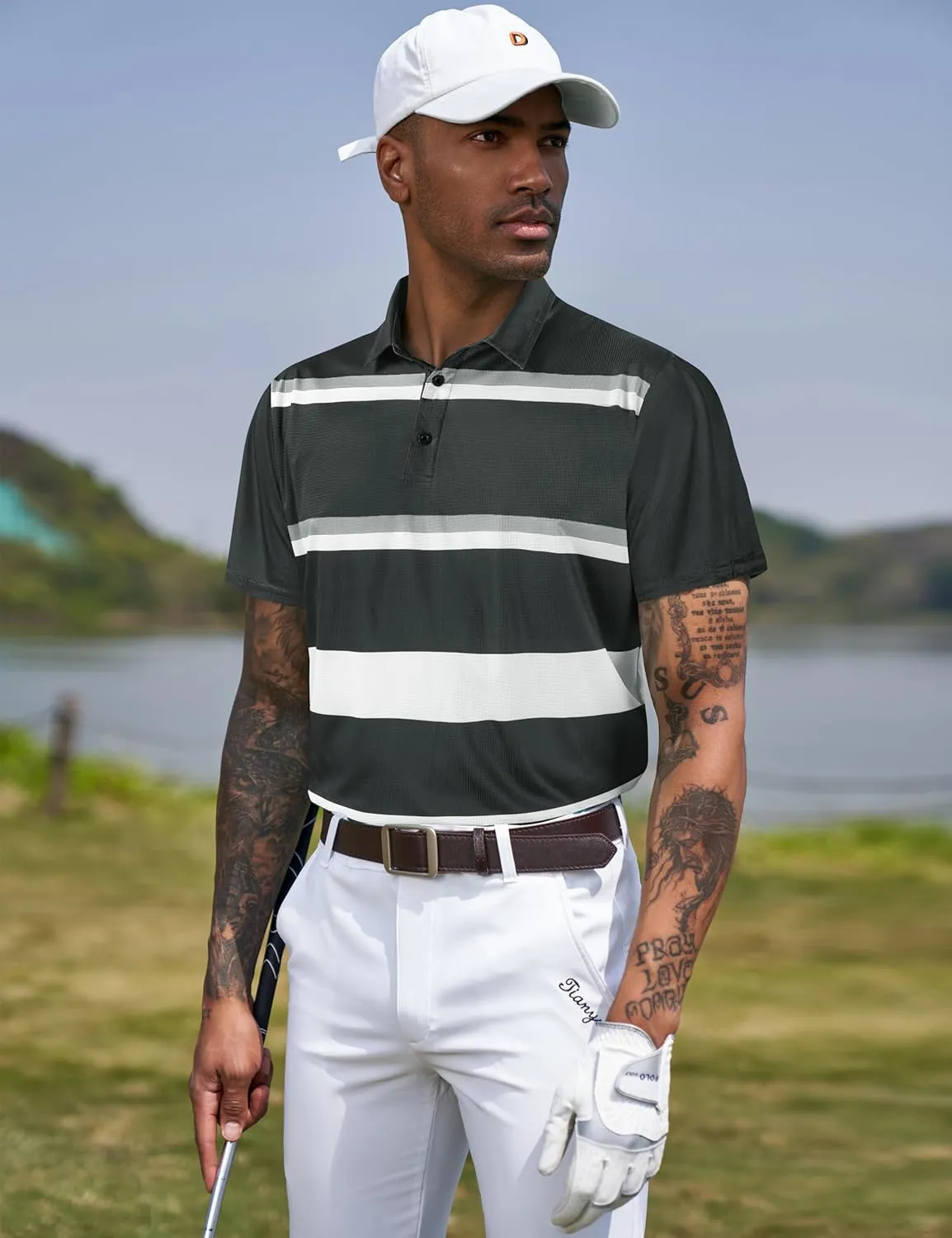 TAPULCO Mens Short Sleeve Modern Printed Performance Moisture Wicking Polo Activewear Golf Collared T-Shirts
