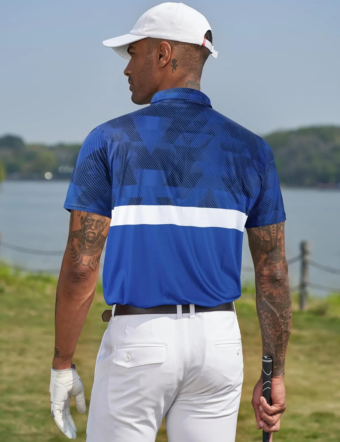 TAPULCO Mens Short Sleeve Modern Printed Performance Moisture Wicking Polo Activewear Golf Collared T-Shirts