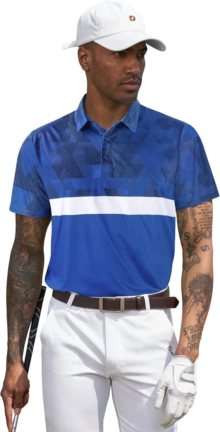 TAPULCO Mens Short Sleeve Modern Printed Performance Moisture Wicking Polo Activewear Golf Collared T-Shirts