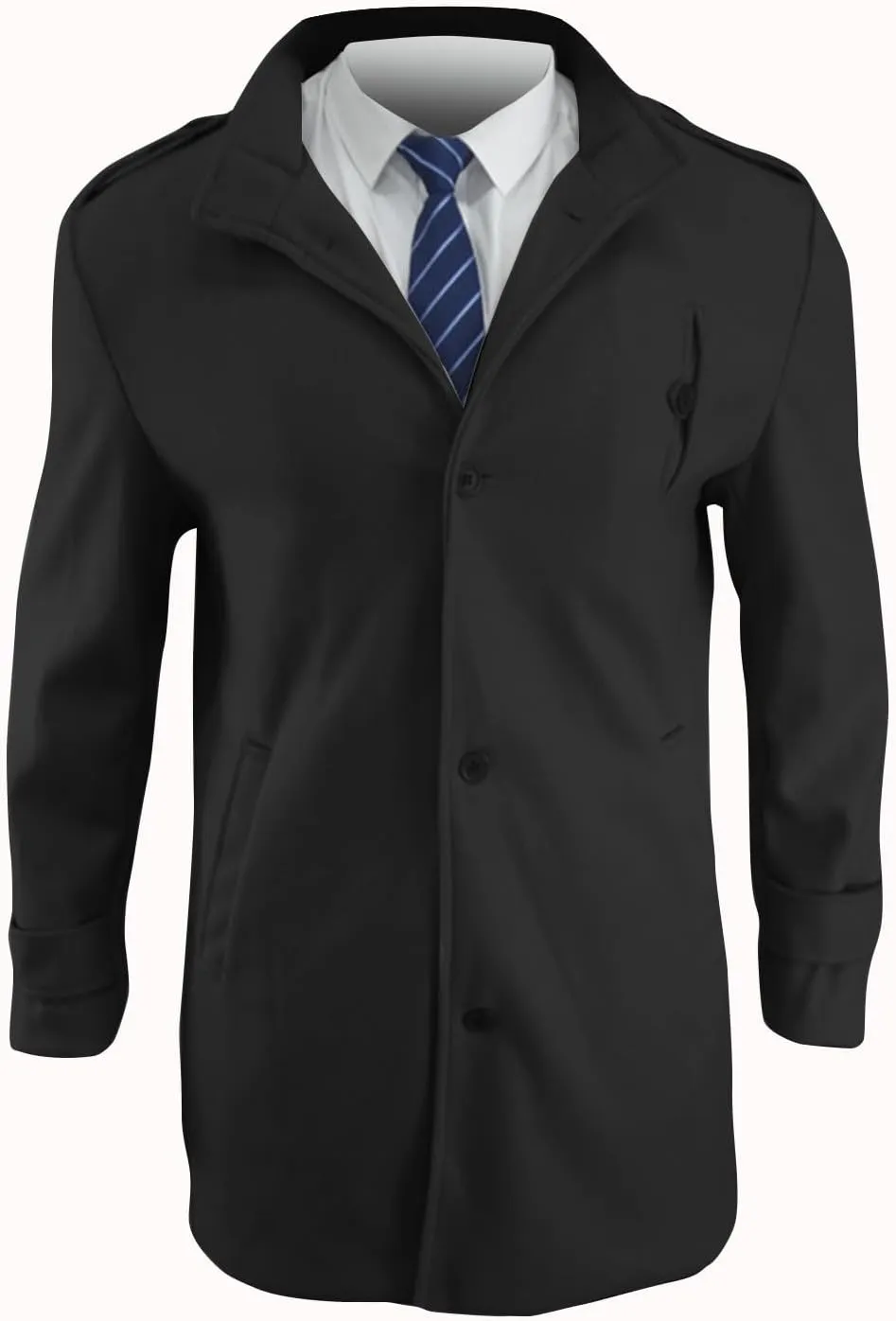 Trench Coat Men Wool Blend Double Breasted Notched Lapel Slim Fit Mid Long Windbreaker Causal Business Overcoat