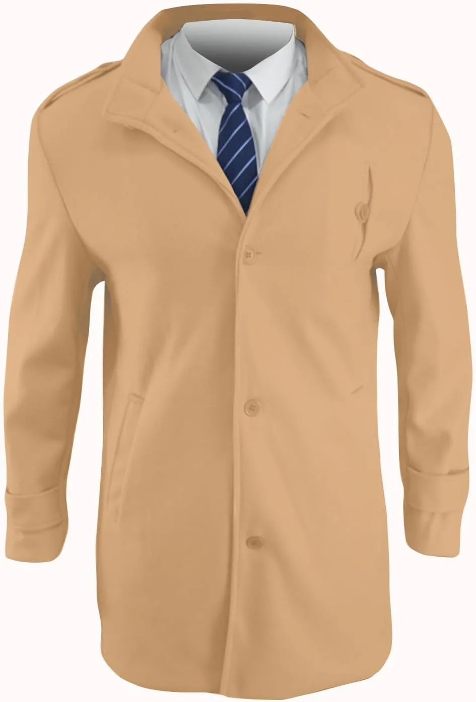 Trench Coat Men Wool Blend Double Breasted Notched Lapel Slim Fit Mid Long Windbreaker Causal Business Overcoat