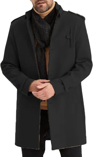 Trench Coat Men Wool Blend Double Breasted Notched Lapel Slim Fit Mid Long Windbreaker Causal Business Overcoat