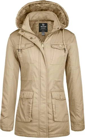 wantdo Women's Winter Parka Coat Sherpa Lined Warm Cotton Jacket with Removable Hood