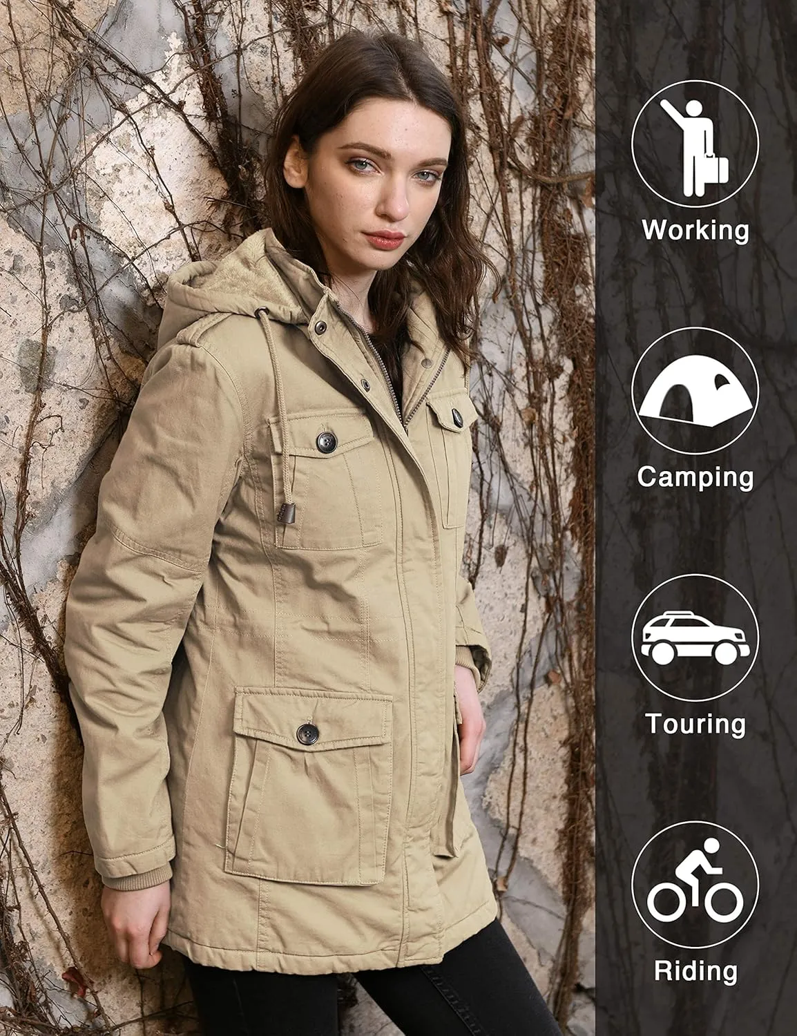 wantdo Women's Winter Parka Coat Sherpa Lined Warm Cotton Jacket with Removable Hood