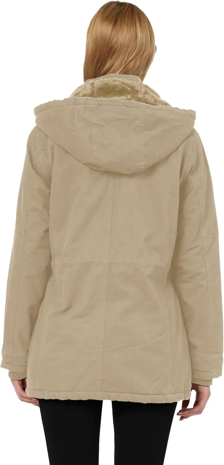 wantdo Women's Winter Parka Coat Sherpa Lined Warm Cotton Jacket with Removable Hood