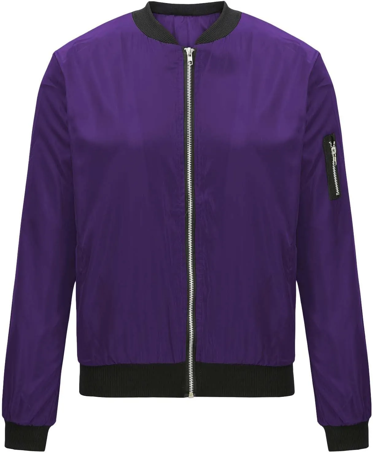 Women's Bomber Jacket 2024 Casual Fall Coats Fashion Zip Up Long Sleeve Outerwear Windbreaker with Pockets, Large