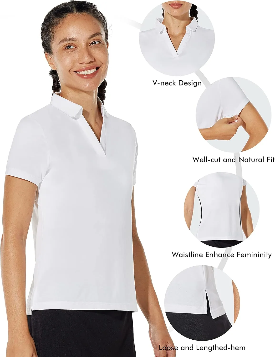 Women's Golf Shirt V Neck Short Long Sleeve Polo Shirts Lightweight Quick Dry Workout Daily Work Shirts Tops