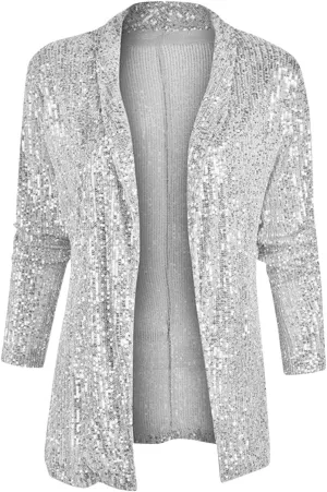 Women's Sequin Jackets Shiny Open Front Blazers Long Sleeve Glitter Sparkly Coats Party Casual Dressy Cardigan