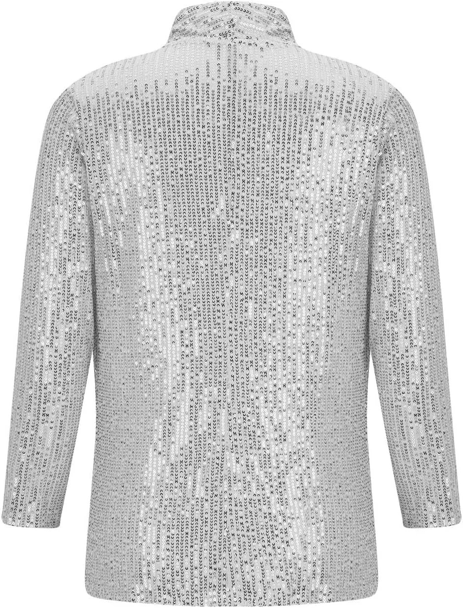 Women's Sequin Jackets Shiny Open Front Blazers Long Sleeve Glitter Sparkly Coats Party Casual Dressy Cardigan