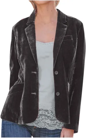 Womens Velvet Blazer Cozy Lightweight Outerwear Retro Buttons Long Sleeve Pokets Jacket Cardigan Coat Office Blazers